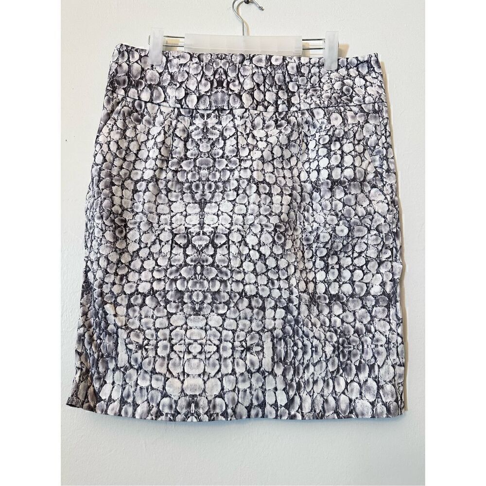 Adrienne Vittadini Women Straight Pencil Skirt Reptile Pattern Gray White Sz 10